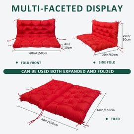 SKWYPOJU Swing Replacement Cushions for Outdoor: 2-3 Seater Waterproof Porch Bench Cushion with Ties - Thick Patio Swing Cushion with Backrest for Garden Backyard Furniture