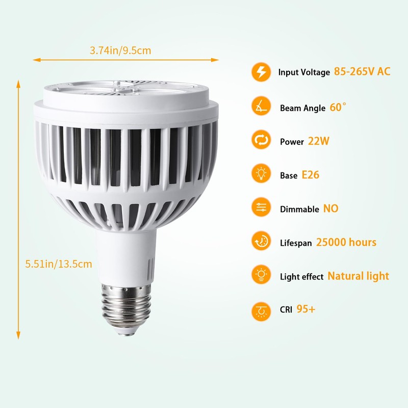 JhauvMw 22W LED Grow Light, E26 Socket, Full Spectrum 4000K,