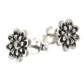 Touch Jewellery 925 Sterling Silver Flower Stud Earrings Oxidized Detail
