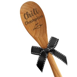 LRUIOMVE Chili Champion Wooden Serving Spoon - Suitable for Cooking, Chili Contests, Mixing, and Stirring - Great for Chili Cook Offs - Funny Spoon Gifts for Him, Her, Boys, Girls, Husband, Wife