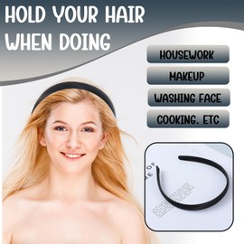 Ouligay 2pcs Black Satin Headbands for Women Fashion Black Thin Head Band Non-Slip Plain Hair Bands DIY Hair Accessories Perfect for Cosplay, Yoga and Daily Wear