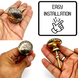 Set of 4 Tree of Life Cabinet Knobs with Antique Finish | Brass Pulls with Reversible Metal Backplate | Handmade Furniture Hardware Handles for Door, Drawer, Dresser or Kitchen Cabinetry (4)