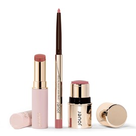 Jouer Bare Rose Collection - Blush Stick, Cream Lip Liner, Lip Plumping Balm Kit - Face Makeup in Rose Shades - Hydrating Formulas for Long Wear - Valued at $72