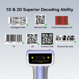 Alacrity 2D 1D USB Barcode Scanner,QR Datamatrix PDF417 Handheld Wired Bar Code Reader, Capture Codes from Screen for Warehouse, Store, Supermarket, Blue