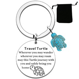 Satiskid Travel Turtle Keyring - Cute Stainless Steel Good Luck Charm for Women, Perfect Graduation/Birthday/Travel Gift with Velvet Pouch (Style C)