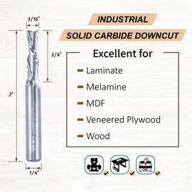 ZUQ | Downcut Spiral Router Bit, 3/16 "Dia, 3/4" Cutting Height, 1/4" Shank, Uncoated (Bright) Solid Carbide CNC Router Wood Bits. for use on CNC Router Machine | Z205-1302 - (3/16")
