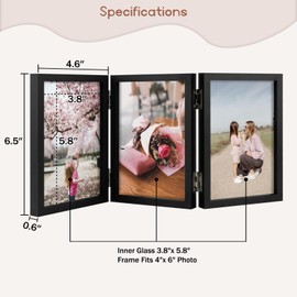 4x6 Triple Hinged Frames, 3 Folding Picture Frame, Triptych Photo Frame, Stand Vertically on Desktop or Tabletop, Black