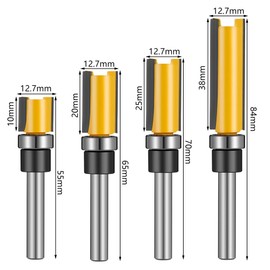 GOTH Perhk 4 Pcs 1/4 Inch Shank Flush Trim Pattern Bit Set, Straight Flush Trim Tools with Bearing Template Router Cutter Professional Wood Top Woodworking Milling Tools