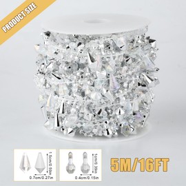 Christmas Tree Bead Decor, 16ft Clear Iridescent Bead Garland Twist Bead String for Christmas Tree Crystal Xmax Garland for Christmas Tree Home Table Party Wedding Window Door(Silver)