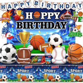 135pcs Sports Birthday Party Decorations Tableware Set, Sports Themed Party Decorations Includes Basketball Football Baseball Soccer Tableware Supplies, for All-Star Boy’s Birthday Decoration