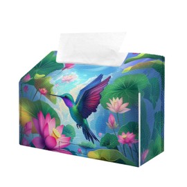 Doojoayie Hummingbird Tissue Box Cover Waterproof Leather Facial Tissue Holder Flower Facial Paper Box Napkin Dispenser Organizer for Home Living Room, Bathroom, Kitchen
