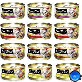 Fussie Cat Premium Canned Grain Free Cat Wet Food - Variety 4 Flavors Pack Food Bowl (12 Cans) (Tuna & Ocean Fish- Salmon - Shrimp - Chicken) (2.82 Oz)