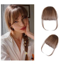 LYACHOER Clip In Bangs Hair 100% Real Human Hair,Clip on Bangs Fringe with Temples Hairpieces for Women Fake Bangs Real Human Hair Bangs Clip In Hair Extensions for Daily Wear (Yellow-Brown)