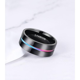 TIGRADE 5mm 7mm Rainbow Titanium Ring Colorful Thin Groove Wedding Band Couple Rings (9mm, 11)