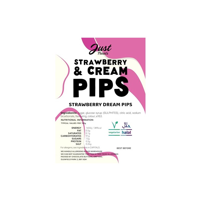 Just Treats Strawberry and Cream Pips (500g Share Bag)