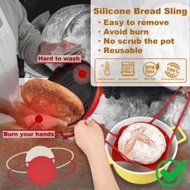 Silicone Sling Sourdough Bread Mat: Mutilife Reusable Baking Mats for Dutch Oven, 2 Pcs (Beige & Red)