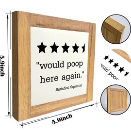 Funny Restroom Wood Plaque Sign, Would Poop Here Again, Box Wood Plaques Desk Décor 5.9×5.9×0.7inch, Star Wood Plaque, Restroom Humor, Shelf Art Décor, Small Signs for Home Decor Shelf D