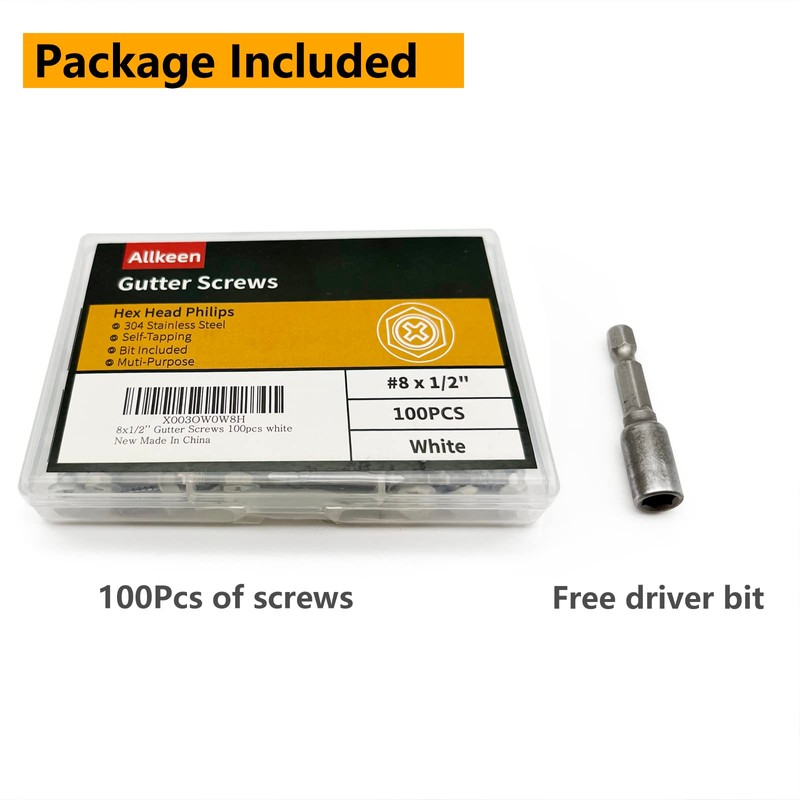 Allkeen White Painted Self Tapping Gutter Screws #8 x 1/2"
