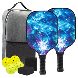 Pickleball Paddles, Blue Rackets Paddle with 4 Pickleballs 2 Star Sky Paddle Erasers and 1 Pickball Bag Lightweight Men Women Indoor Outdoor Pickleball Games (Blue)