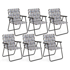 Tangkula Folding Lawn Chairs Set of 6, Portable Webbed Chairs with Webbing Seat & Back, Widened Armrests, Heavy Duty Metal Frame, Lightweight Patio Dinning Chairs for Yard, Camping, Poolside, Beach