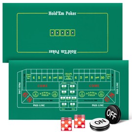 Aoriher Craps Tabletop Game Set 36" x 72" Tabletop Casino Felt Layout for Texas Holdem with 2 Dice and On/Off Button for Home Game Casino Poker Nights Fundraisers Gatherings