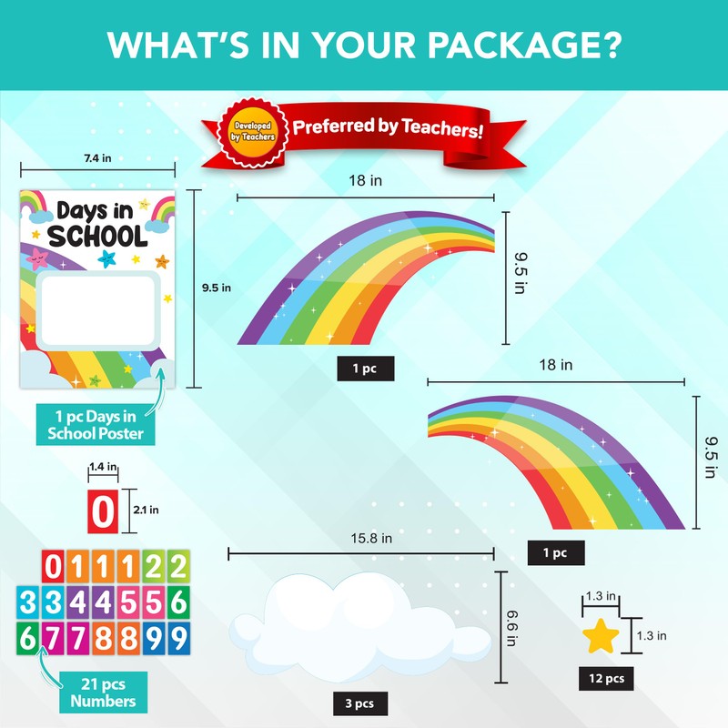 Decorably 147 Pcs Cutouts Rainbow Vibrant Class Calendar Bulletin Board