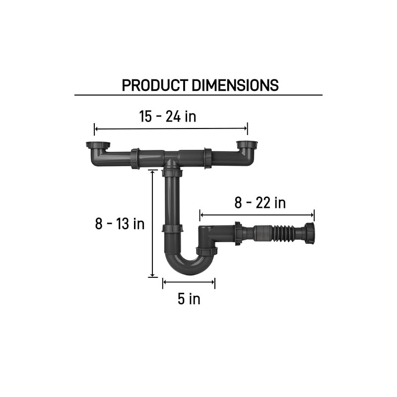 1-1/2 Inch Double Bowl Kitchen Sink Drain Kit - Universal