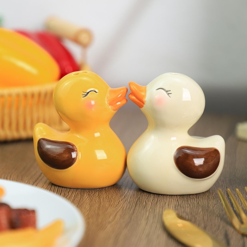 Bicuzat Ceramic Duck Shape Salt & Pepper Shakers Set, Hand-Painted