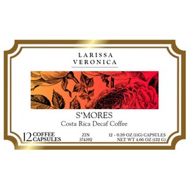 S'mores Costa Rica Decaf Coffee (Single Serve K-Cup Pods) (Gourmet, Naturally Flavored, Whole Coffee Beans) (12 pods, ZIN: 574592)