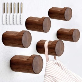 Wall Mount Hook Wooden Nordic Stylish 6-Piece L-Shaped Wall Hanger Beech Wood Wall Hook Walnut for Hats, Coats, Clothes Hanger for Entrance, Bedroom Use Durable and Long-Lasting with Screws (Walnut