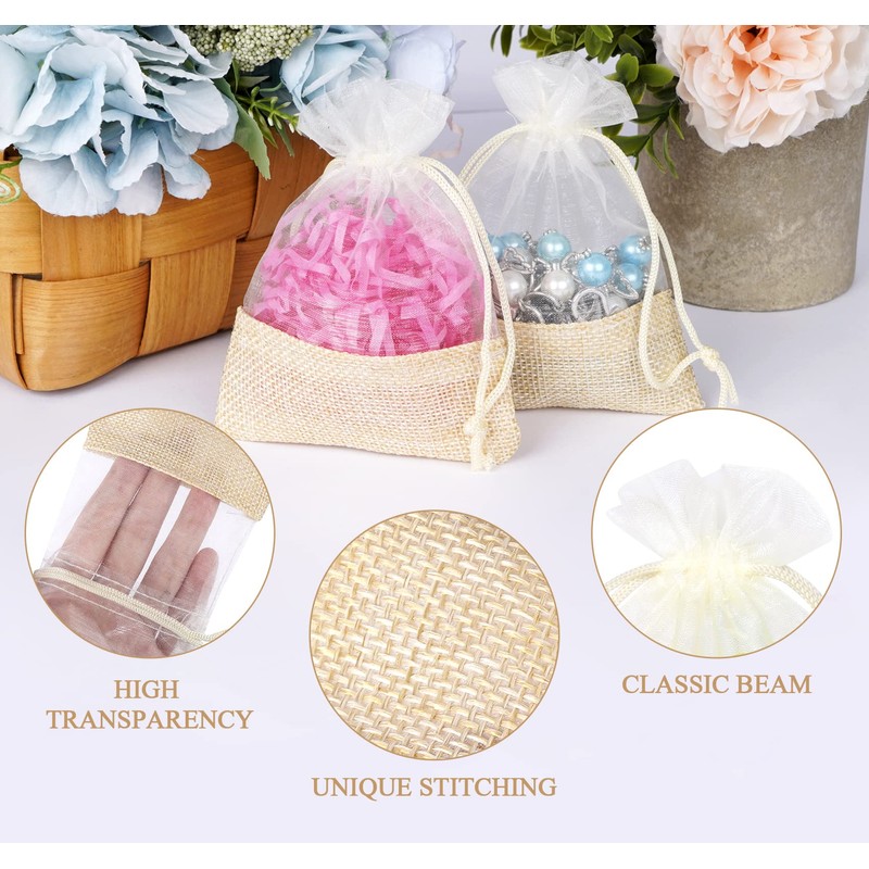 ilauke 36pcs Organza Bags Small,9x12cm Splicing Jute Bags,Burlap Bags Jewellery