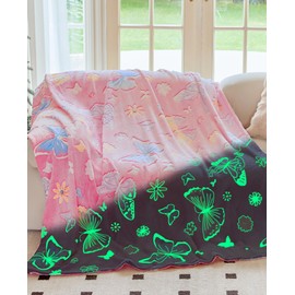OLAOLA Butterfly Glow in The Dark Blanket for Kids Soft Flannel Throw Blankets Butterflies Gifts for Boys Girls Warm Cosy Sofa Bed Throws (130 x 150cm, Butterfly)