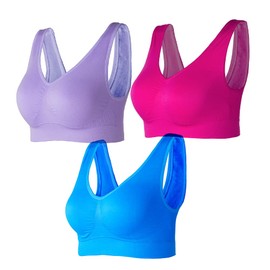 Lemef 3-Pack Seamless Sports Bra Wirefree Yoga Bra with Removable Pads for Women (Medium, Rose red&Dark Blue&Dark Purple)