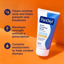 PanOxyl Acne Foaming Wash for face & body Benzoyl Peroxide 10% Maximum Strength Antimicrobial, 3 oz. - Travel Size