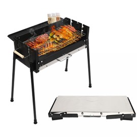 Barbecue Charcoal Grill, Stainless Steel Folding Portable BBQ Tool Kits for Outdoor Cooking Camping Hiking Picnics Tailgating Backpacking or Any Outdoor Event (Large)