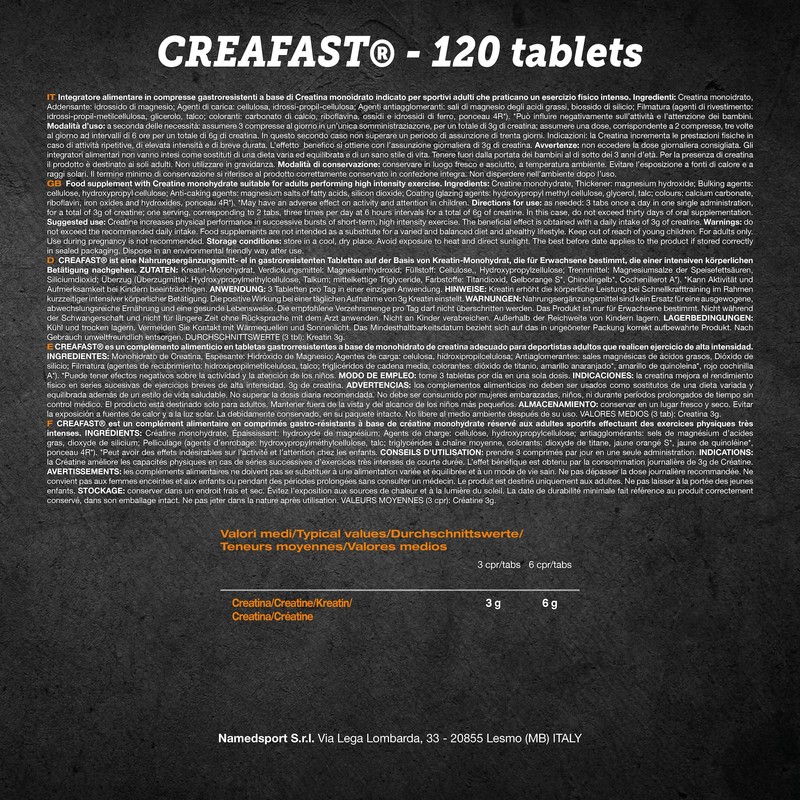 NAMEDSPORT Creafast 120 Compresse | Creatina Monoidrato per Performance e