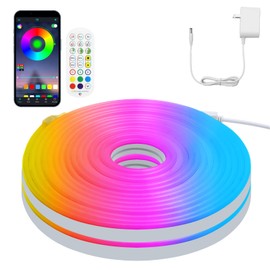 HOUHUI Neon Rope Lights, 32.8Ft RGB LED Neon Rope Lights with App, Remote, Music Sync, Flexible DIY LED Rope Light 24V LED Strip Lights Kit IP67 Waterproof for Bedroom Gaming Room Party Outdoor Decor