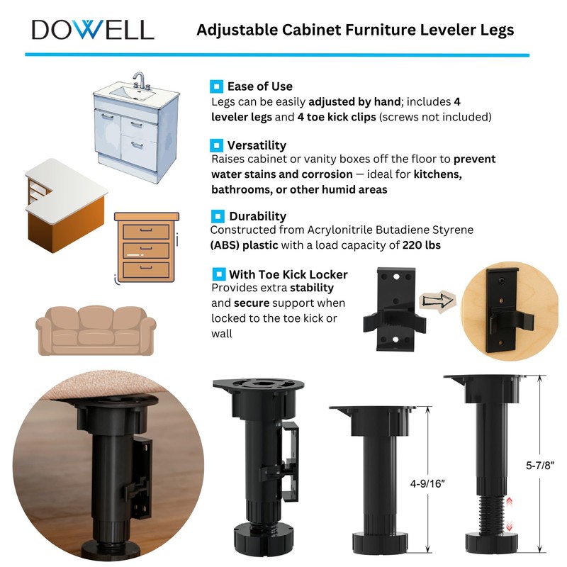 Dowell 4 Pack Heavy-Duty Leveling Feet 4-9/16" to 5-7/8" Adjustable