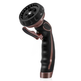 RESTMO Hose Nozzle with Easy Self-Lock Trigger, Heavy Duty Metal Water Hose Sprayer with 9 Spray Patterns and On/Off Valve, Ideal for Outdoor Lawn & Garden Watering, Car & Pet Washing, Brown
