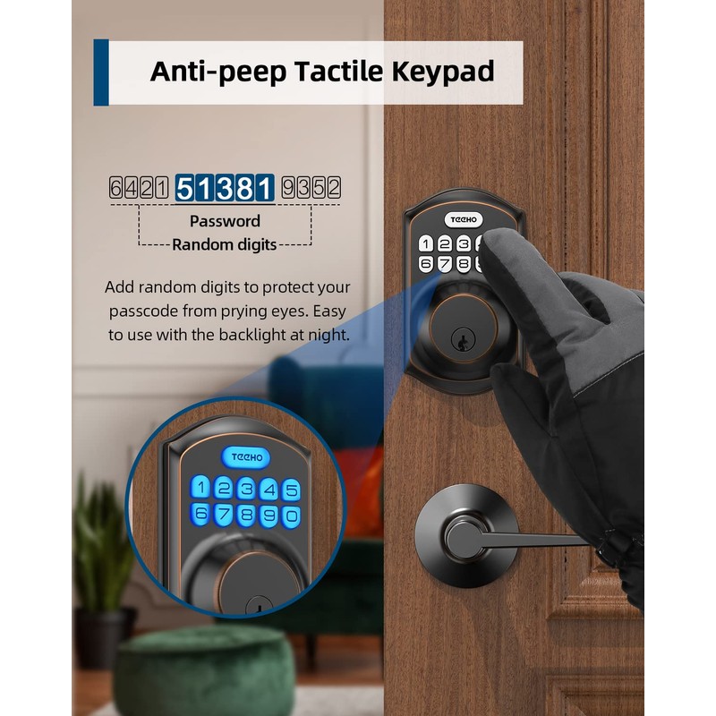 TEEHO TE001L Keyless Entry Door Lock with 2 Handles -