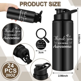 Umigy 24 Set Thank You Gifts 20 oz Water Bottle Bulk Coworker Keychain Thank You Sign Leak Proof Sports Water Bottle Employee Appreciation Gifts May for Women Men Gym Outdoor Nurse (Stylish,Aluminum)