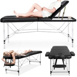 Yaheetech 28“ Wide Massage Tables Portable Tattoo Table Adjustable Lash Bed Aluminium 3 Folding Spa Bed with Non-Woven Bag