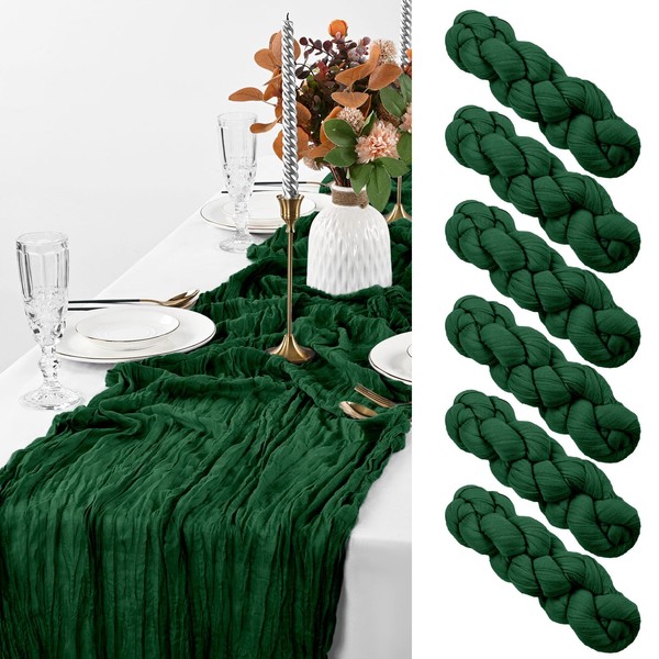 Pack of 6 Cheesecloth Table Runners, Dark Green Rustic Gauze