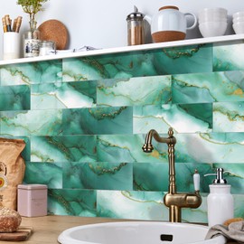 12 Sheets Kitchen Backsplash Tiles Peel and Stick, 12" x 6" Self Adhesive Kitchen Wall Tile Sticker PVC Self Adhesive Subway Tile Stick Waterproof Washroom Wall Panels