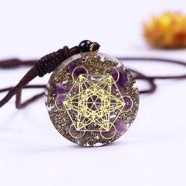 Day Day Up Orgonite Necklace Metatron Cube Resin Energy Pendant 26.38" Adjustable Energy Necklace