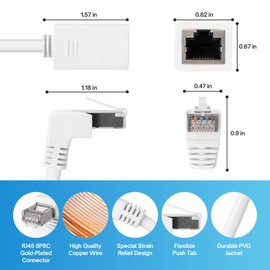 90 Degree Cat 6 Ethernet Extension Cable 4 Pack，Right Angles (UP & Down) Short Cat6 Male to RJ45 Female Network LAN Patch Cord FTP Shielded Extender Adapter Connector, Supports CAT5E/CAT5-3 Feet White