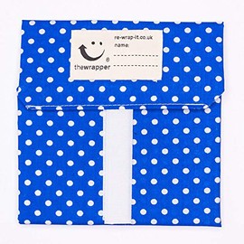 the Wrapper, Re Wrap It Sandwich Bags, Royal Blue with White Dots, No Waste Packaging, Eco Friendly, Reusable Food Wraps. Made In Scotland.