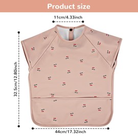 Vicloon Lätzchen mit Kurzen Ärmeln, Abwaschbar Ganzkörper Lätzchen für Babyfütterung, Babylatz mit Auffangschale, Mess Proof, Maschine Waschbar & Wasserdicht, Unisex für Babys (Kirsche)