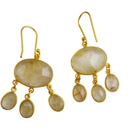 Golden Rutilated Quartz Gold-Plated Sterling Silver Chandelier Earrings