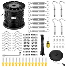 QWORK Globe String Light Suspension Kit - 500FT Black Coated 304 Stainless Steel Cable